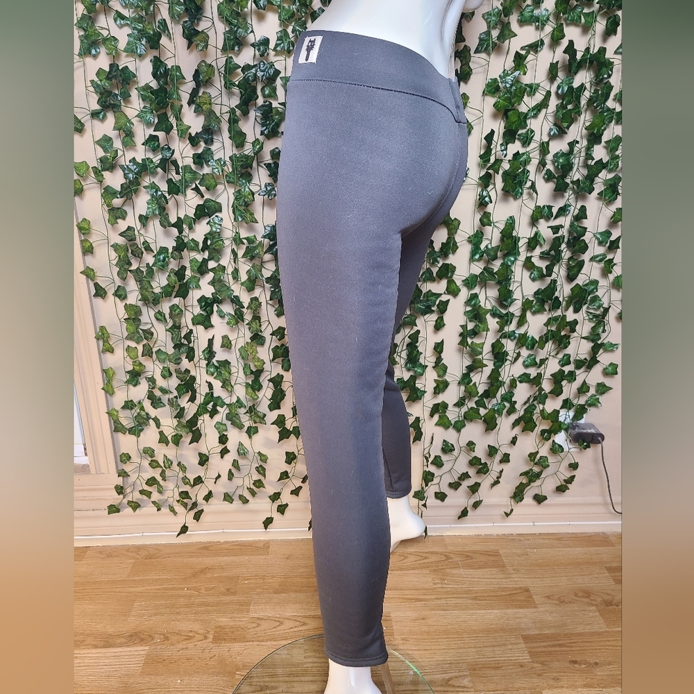 ​Sherpa Lined Fleece Leggings Charcoal Grey Thermal Winter Pants Cat Detail - Picture 5 of 14
